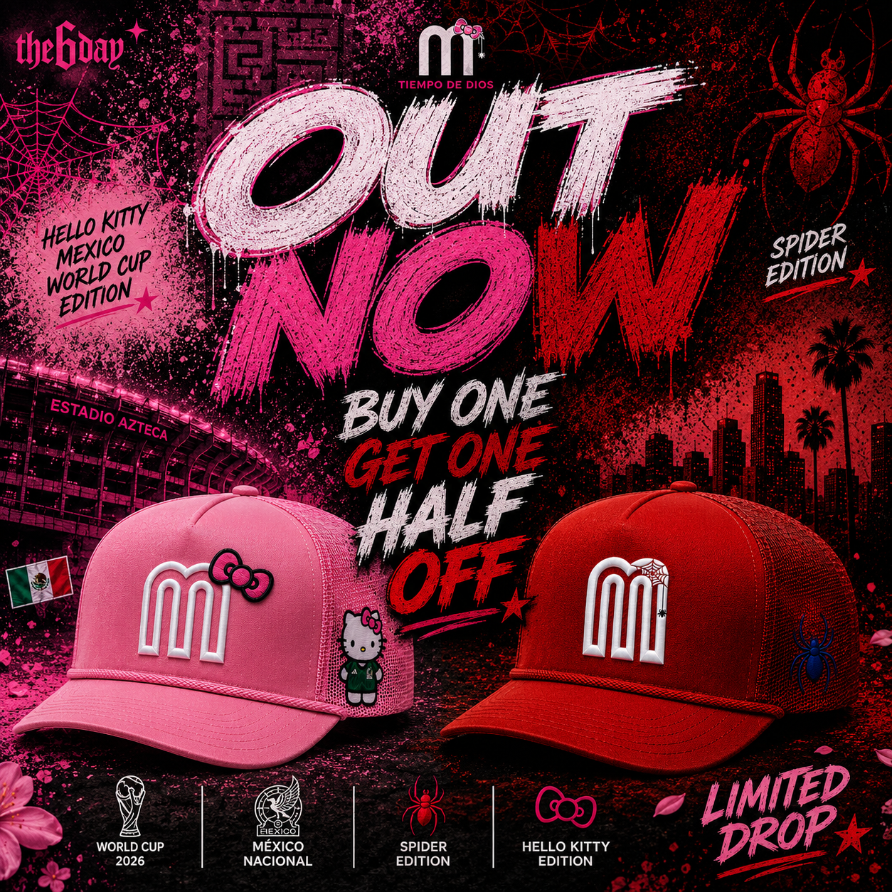 Both Mexico Trucker Hats Pink & Red Bundle