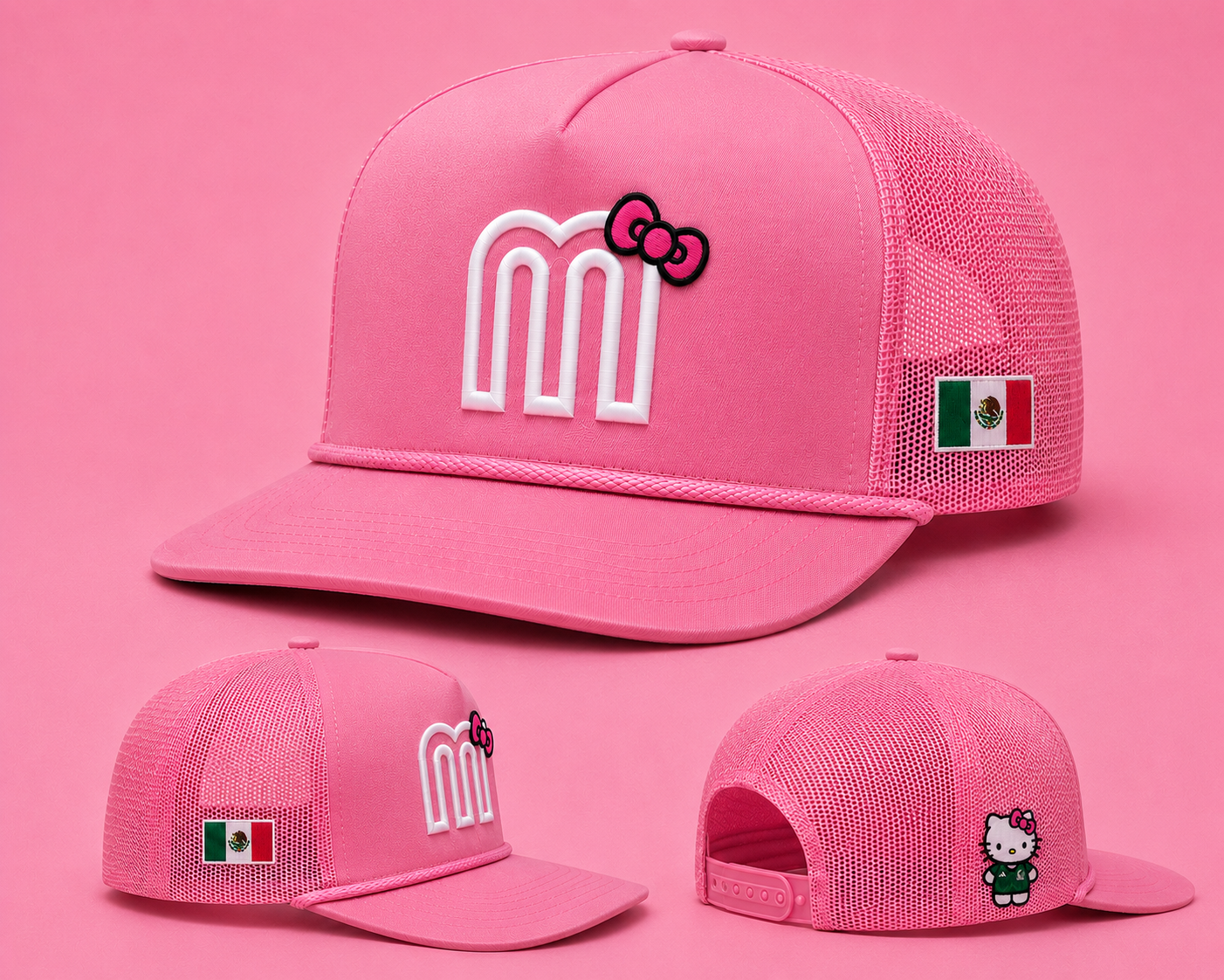 Both Mexico Trucker Hats Pink & Red Bundle